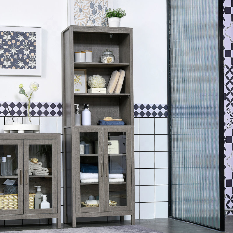 Armoire de rangement pour salle de bain avec tablette à 3 niveaux et porte vitrée