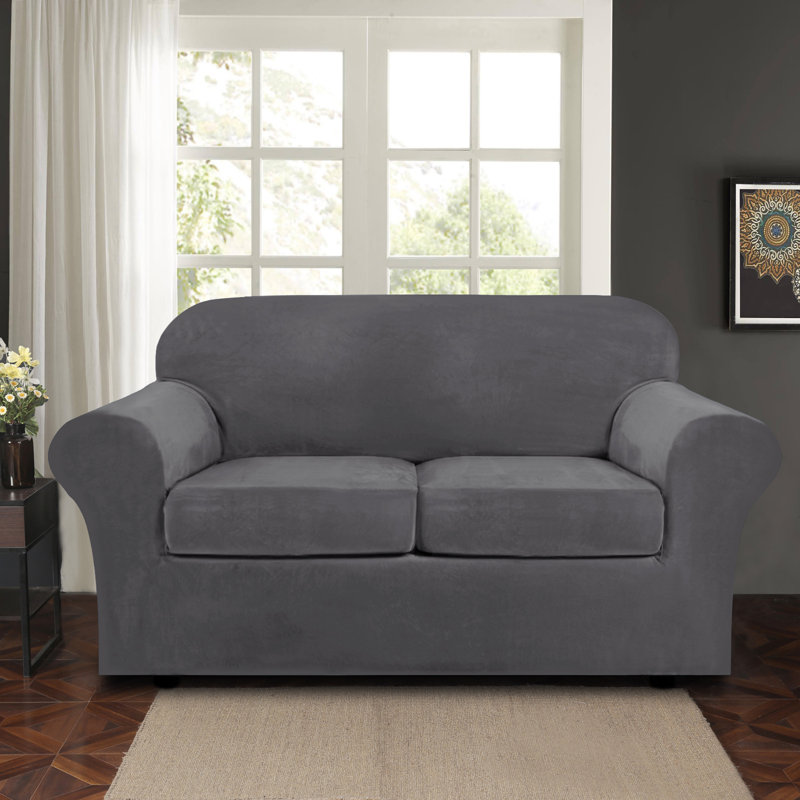 Housse pour causeuse à coussins carrés/rectangulaires, Velours gris