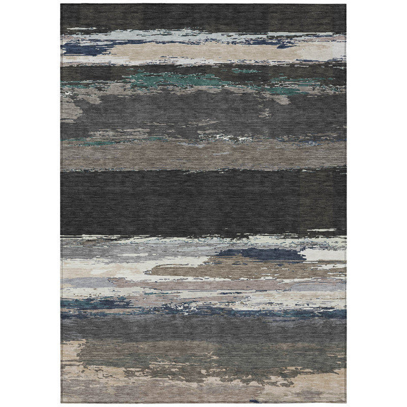 Tapis intérieur lavable abstrait 3 pi x 5 pi noir