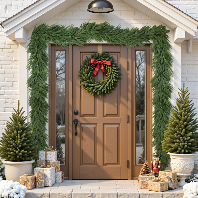 in. Lighted Fresh Faux Artificial Garland, 9FT(2.7M),2pcs