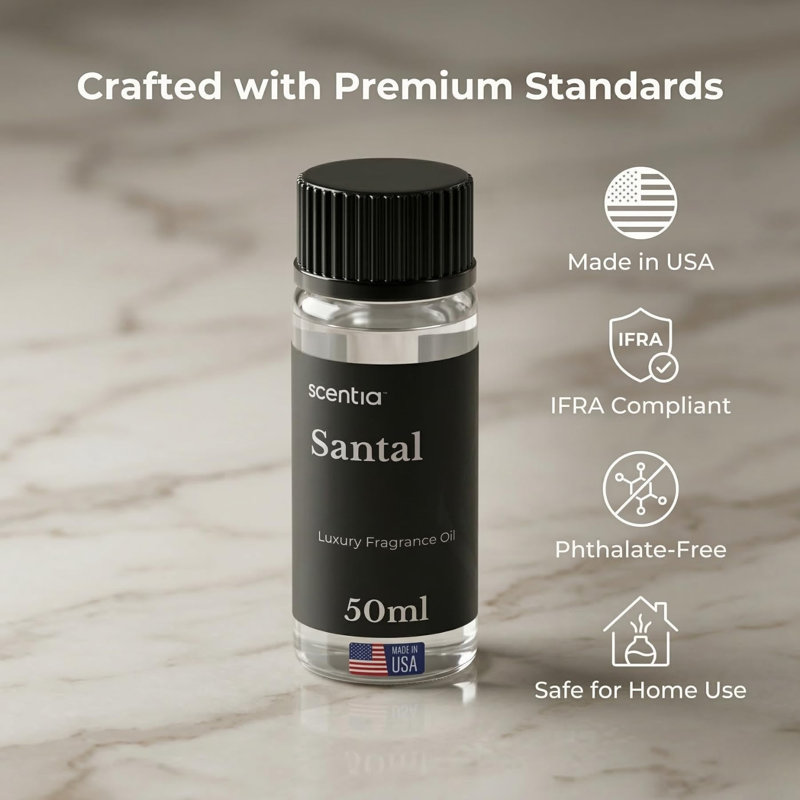Huile de parfum pour bois de santal Scentia Santal, 1,65 oz liq., 6" H x 4" W x 4" D, Santal