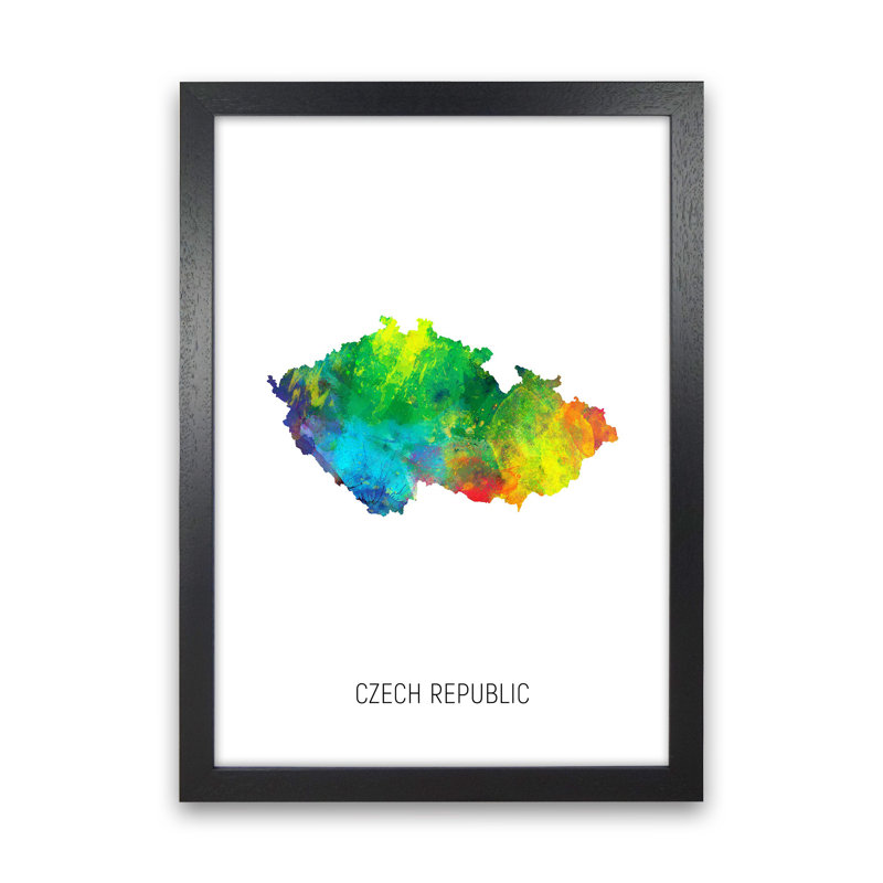 Czech Republic Watercolour Map by Michael Tompsett - Print, Black Framed, 88cm H x 64cm W x 3cm D