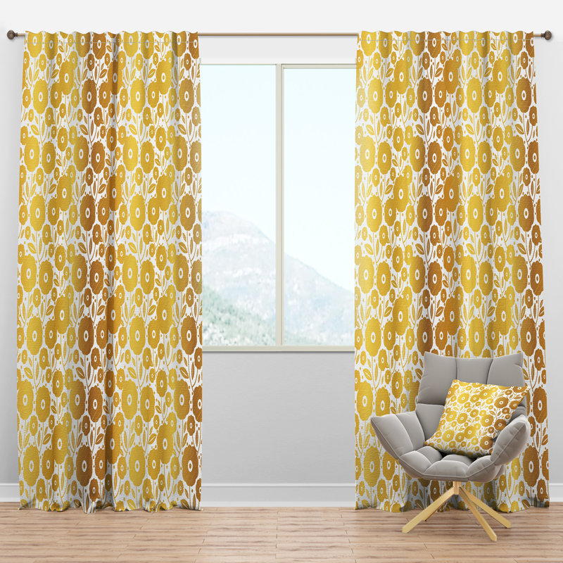 Panneau de rideau simple semi-transparent Golden Floral I - Abstract Mid-Century, l 52 po x L 95 po