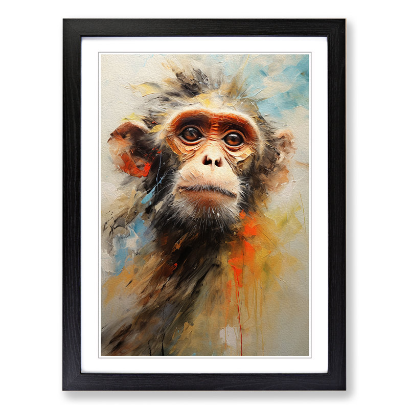 XYZ-FRM-V1223-4537 Monkey Gestural No.2 - Single Picture Frame Print on Wood, 64cm H x 46cm W x 2cm D, Black 