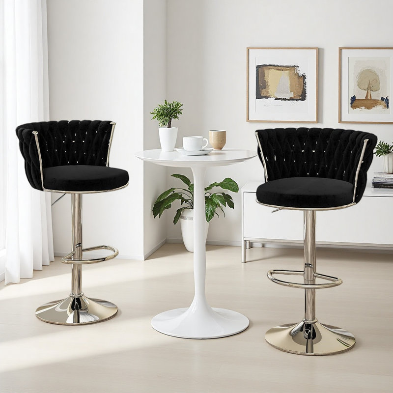 Velvet Bar Stools Set Of 2, Swivel Barstool Upholstered Counter Bar Chairs, Counter Height Barstools Adjustable Kitchen Island Chairs
