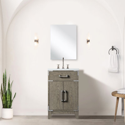 L 20 po x P 18 po, meuble-lavabo en chêne gris, comptoir en acrylique, robinet, 18 po Miroir avec coiffeuse et robinet