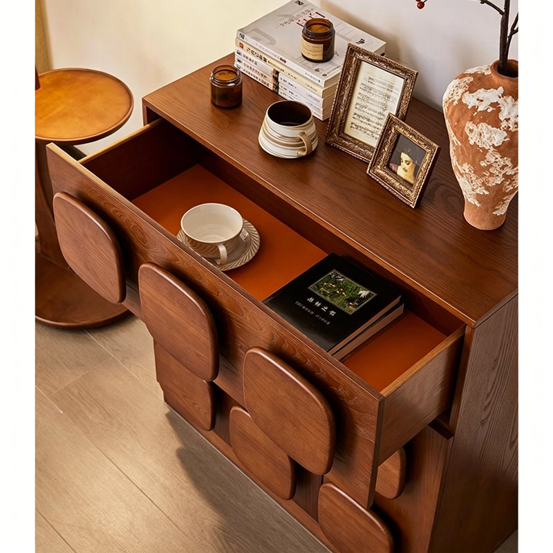 Retro Style Square Handle Accent Chest