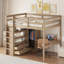 Lit mezzanine en bois avec garde-robe intégrée, bureau, tablettes de rangement et tiroirs-1785786850