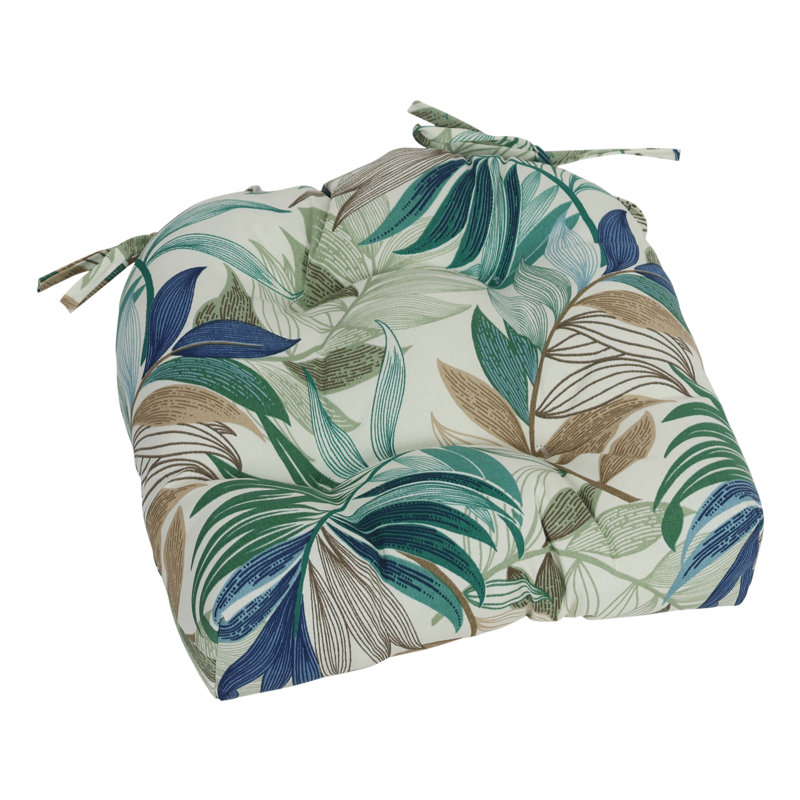 16-Inch Rounded Back Outdoor Tufted Chair Cushions (Set Of 2), Tan/Green/Oasis Chambray Floral