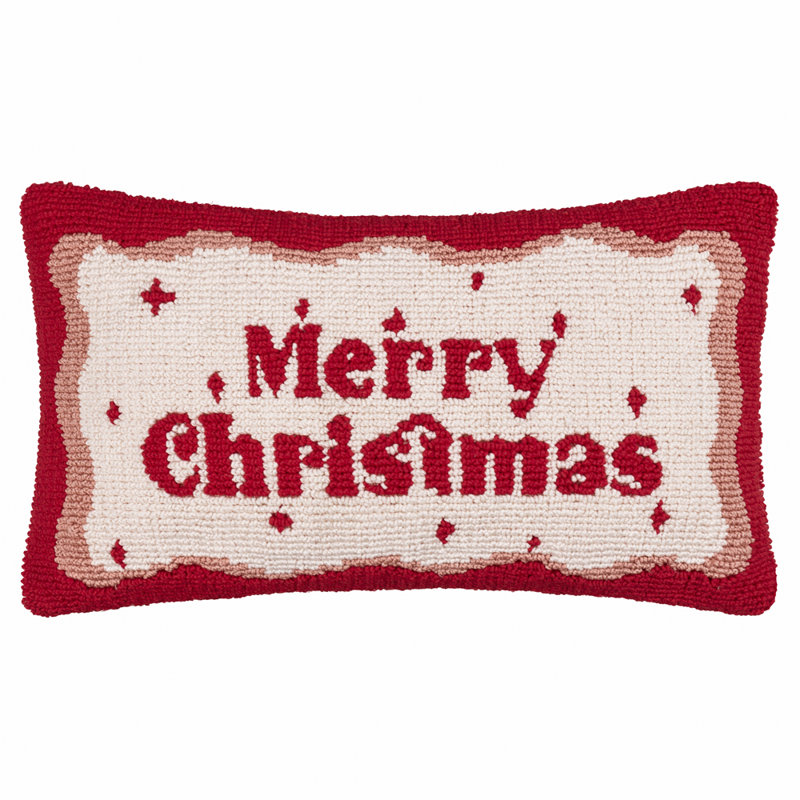 Rectangular Throw Cushion, Red Candy Merry Christmas, Feather