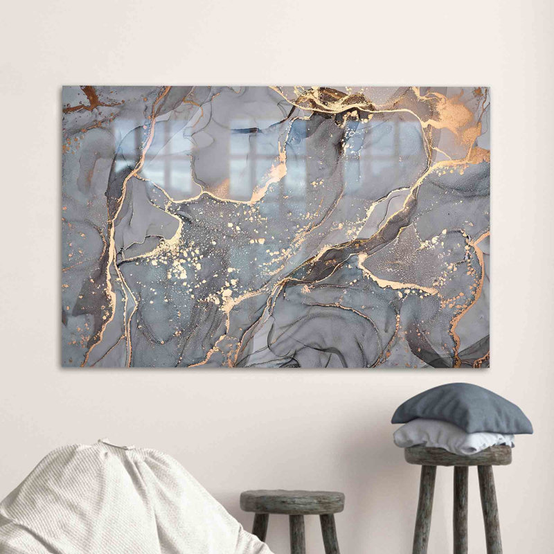 Décoration murale moderne en verre trempé avec design en marbre pour maisons contemporaines, H 47,2 po x l 70,9 po