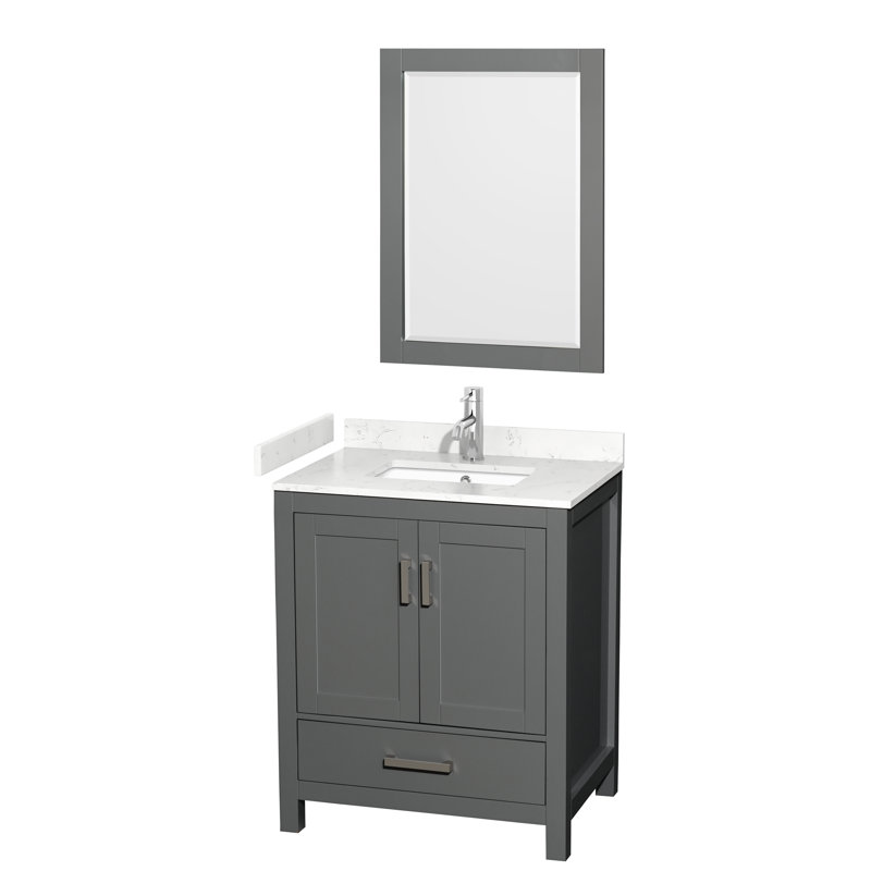 Sheffield 30" Freestanding Single Bathroom Vanity with Cultured Marble Top with 24" Mirror, Carrara Cultured Marble