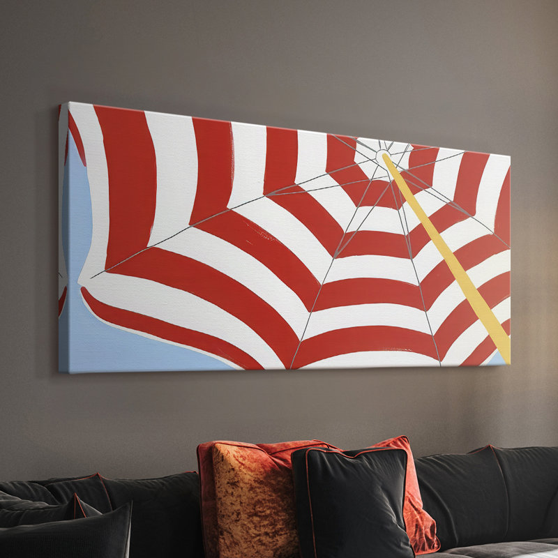 Parasol Beach Stripes I - Toile tendue avec châssis - Prêt à accrocher, H 20 po x l 40 po