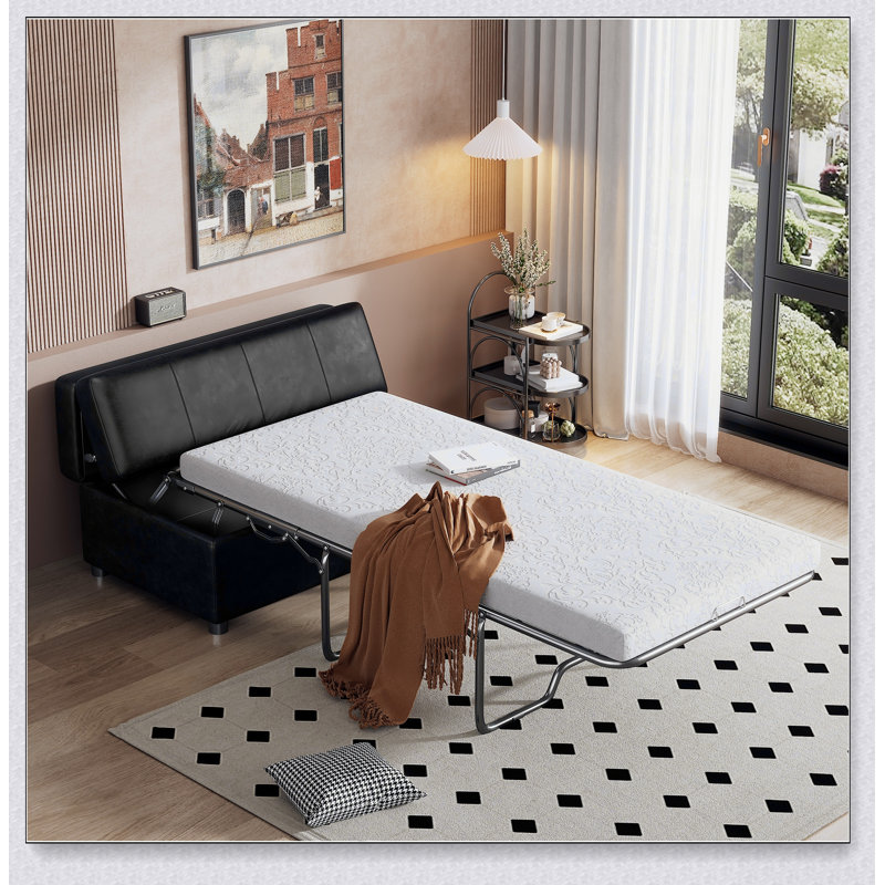 Repose-pieds rabattable avec matelas confortable, convertible pour les invités et peu encombrant, Black