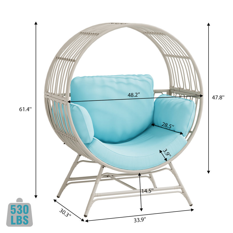 Fauteuil pour patio en osier avec coussin, Bleu