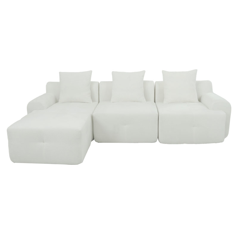 Spacieux canapé beige de 104 po avec tissu en treillis d'ananas pour les salons modernes