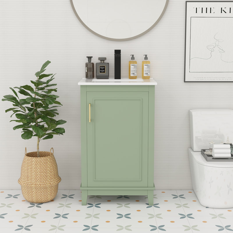 Petit meuble-lavabo 20 pouces, Vert/doré
