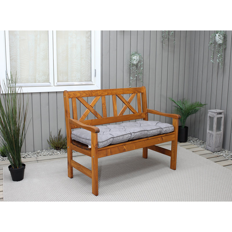 Almetra Solid Wood Pine Outdoor Bench, 88cm H x 107cm W x 61cm D, Dark Brown
