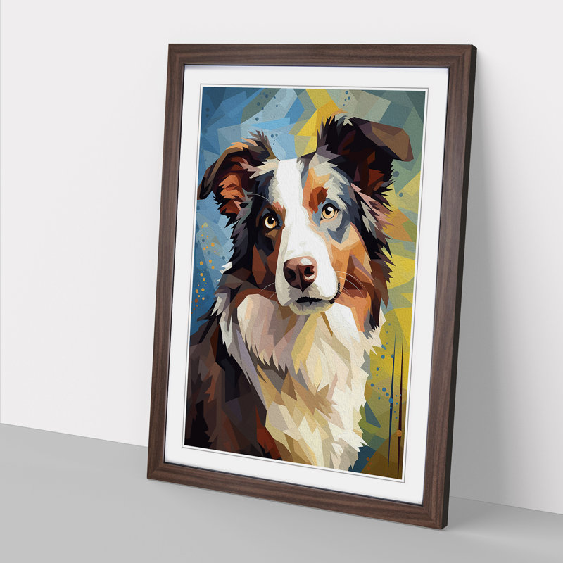 Border Collie Cubism - Framed Print, 64cm H x 46cm W x 2cm D, Walnut Framed