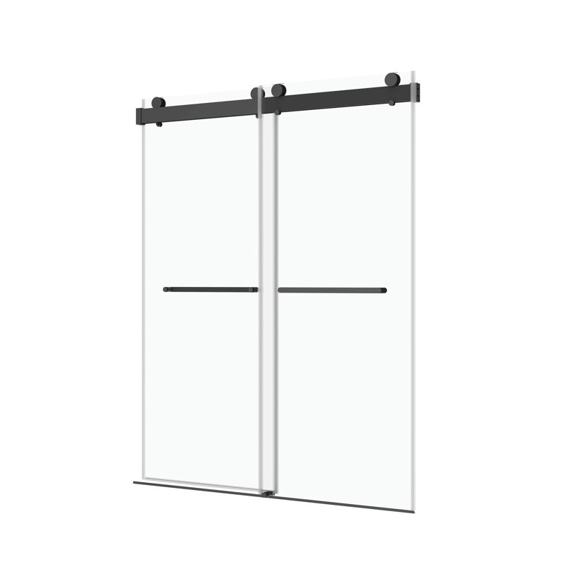 Porte de douche coulissante simple sans cadre à fermeture en douceur, verre trempé de 3/8 po (10 mm) avec revêtement facile à nettoyer