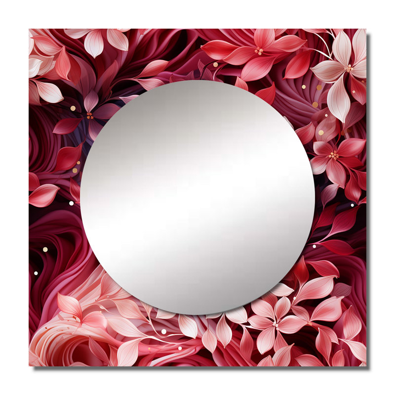 Abstract Red And Purple Romance Flower - Modern Large Square Mirror Wall Decor For Bedroom, 23" x 23"