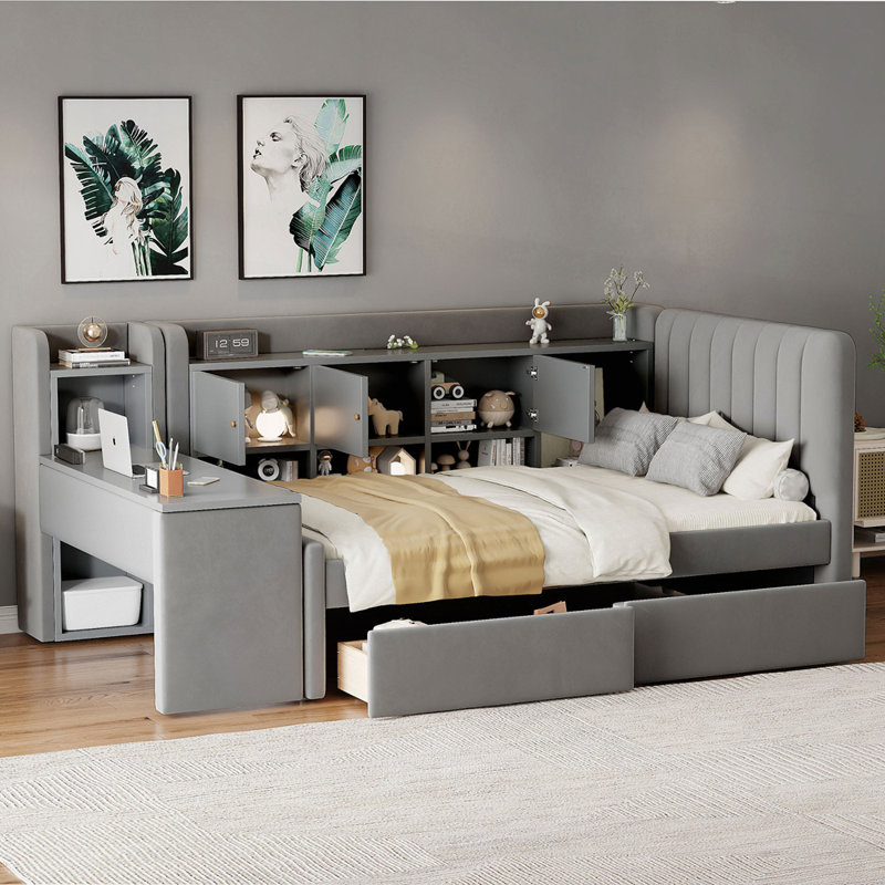 Twin Size Upholstered Daybed with Storage, Gray