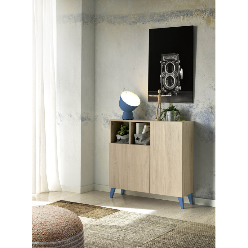 12 Pair Shoe Storage Cabinet, Light Oak/Ocean Blue
