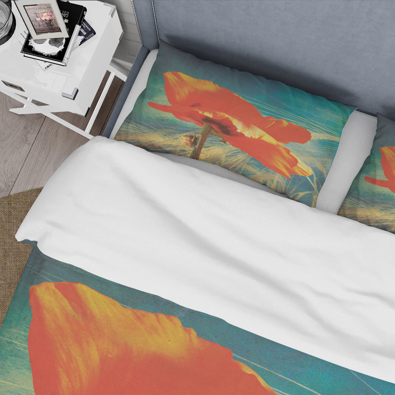 Ensemble de housse de couette traditionnel Vintage Poppy grunge - Microfibre polyester