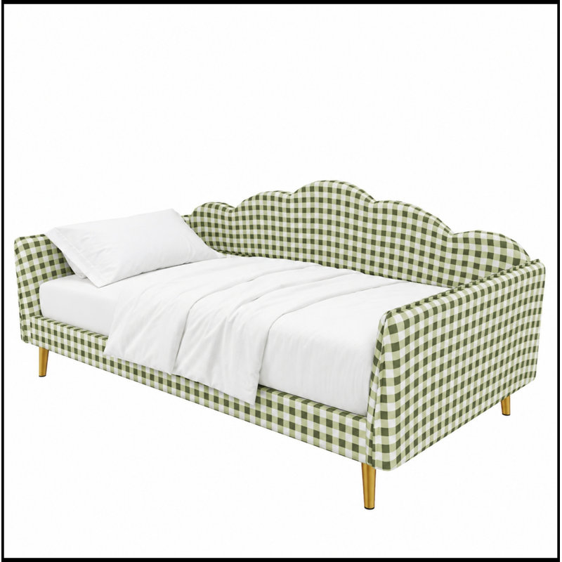 Structure de lit simple rembourrée avec tête de lit et pieds en métal, Vert