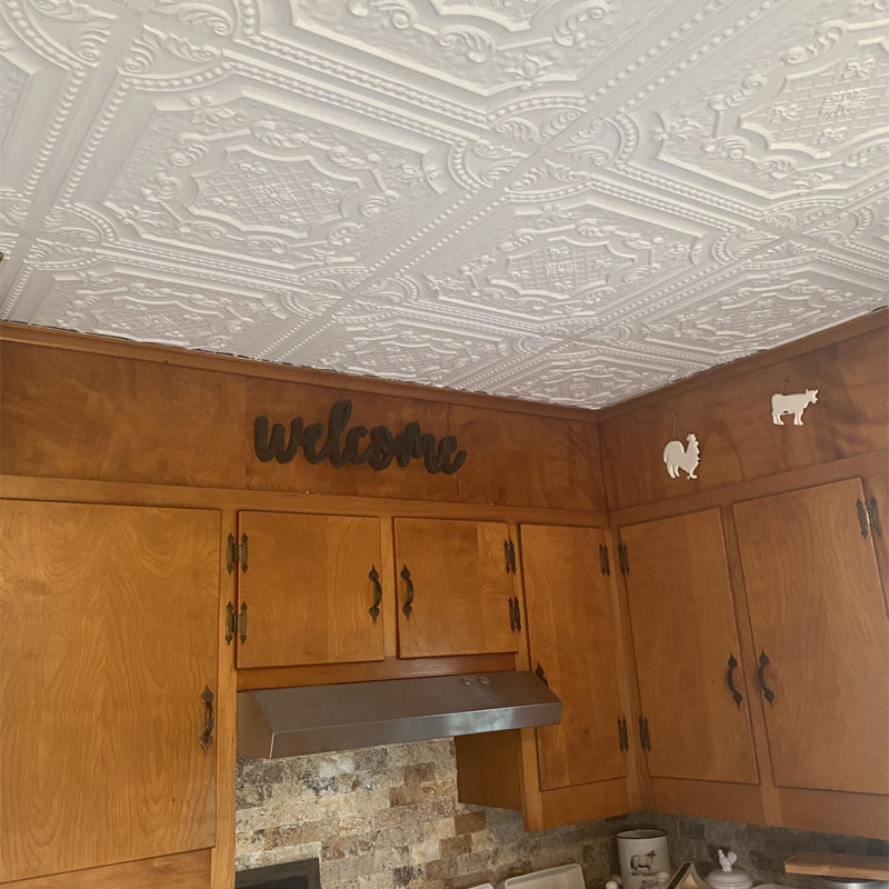 Pavillon élisabéthain de 2 pi x 2 pi Tuile de plafond à poser ou à coller, Blanc mat