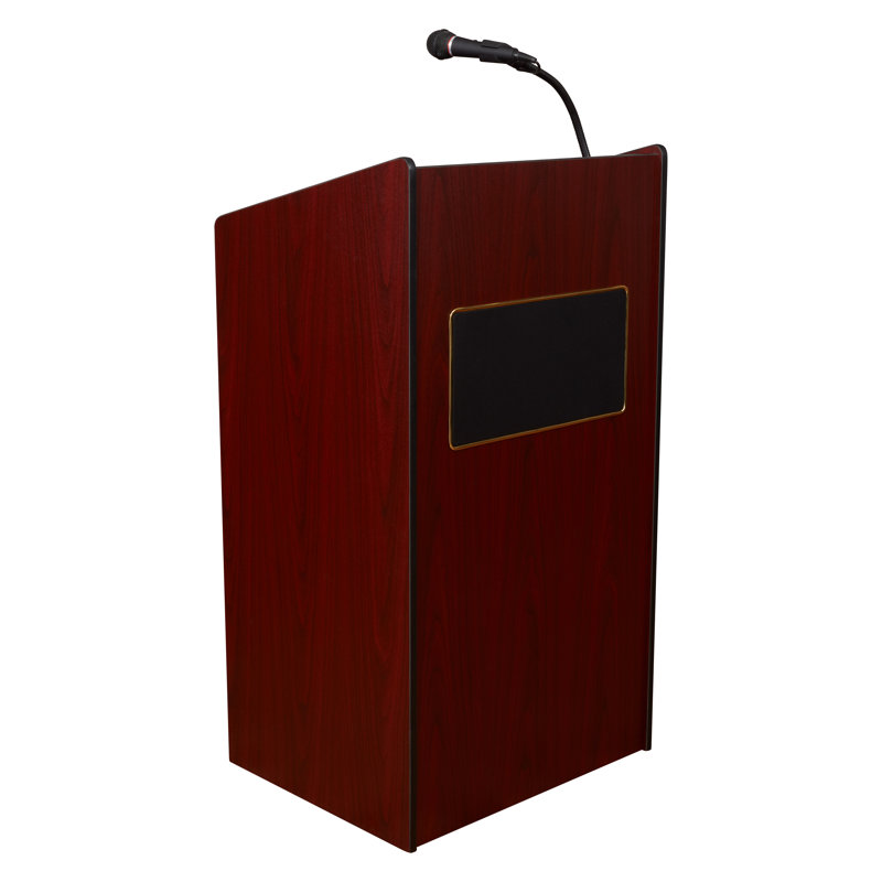 Mahogany Mobile Lectern with Wireless Microphone and Storage