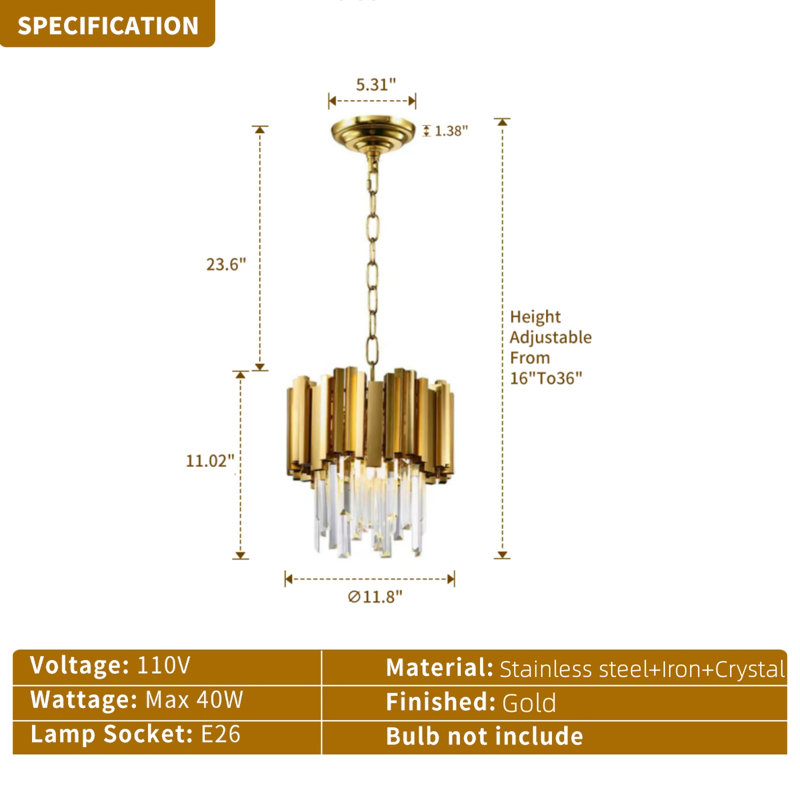 Mini-luminaire suspendu en cristal, Doré