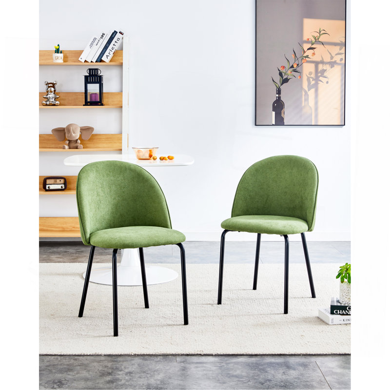 Chaise moderne avec pieds en tube de fer pour le bureau et la maison, Tissu vert doux