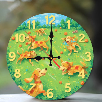 cute puppies clock playful dogs garden scene