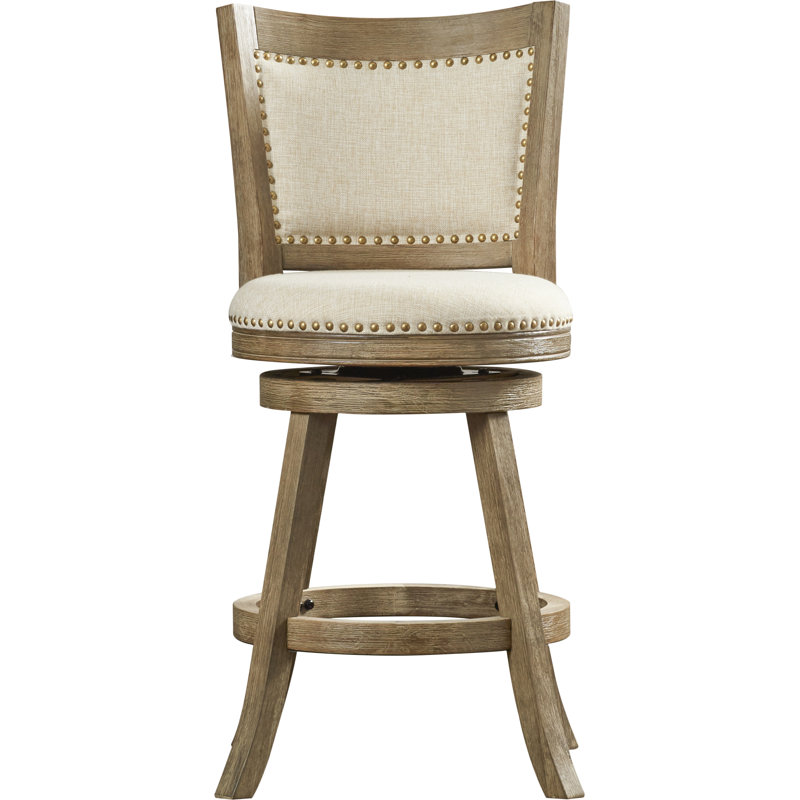 Falken Swivel Upholstered Counter Stool with Solid Wood Frame, Driftwood Wire-Brush, Counter Stool (25.25" Seat Height)