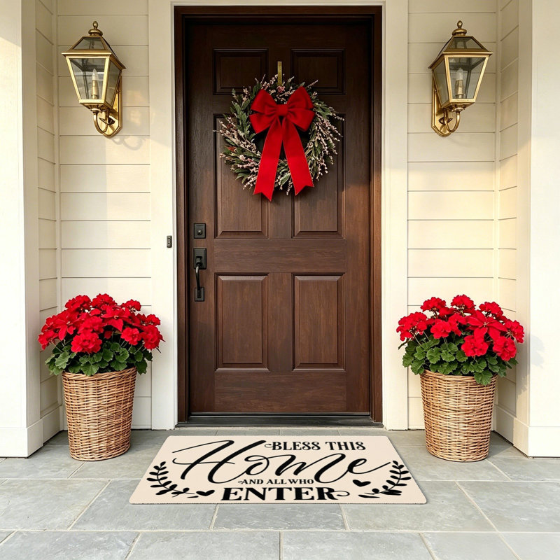 Tapis d'entrée pour toute la famille Beige Bless This Home Leaf Heart Wreath 24 po x 36 po