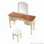 Coiffeuse de maquillage rétro avec miroir à cadre floral courbé, 5 tiroirs et tabouret en cuir pour un décor de chambre à coucher élégant