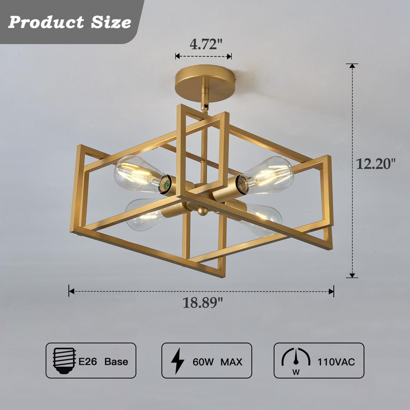 4-Lights Ceiling Light Light Fixture Industrial Flush Mount Ceiling Light Farmhouse Chandelier Lighting For Kitchen Island Dining Room Bedroom Foyer Hallway