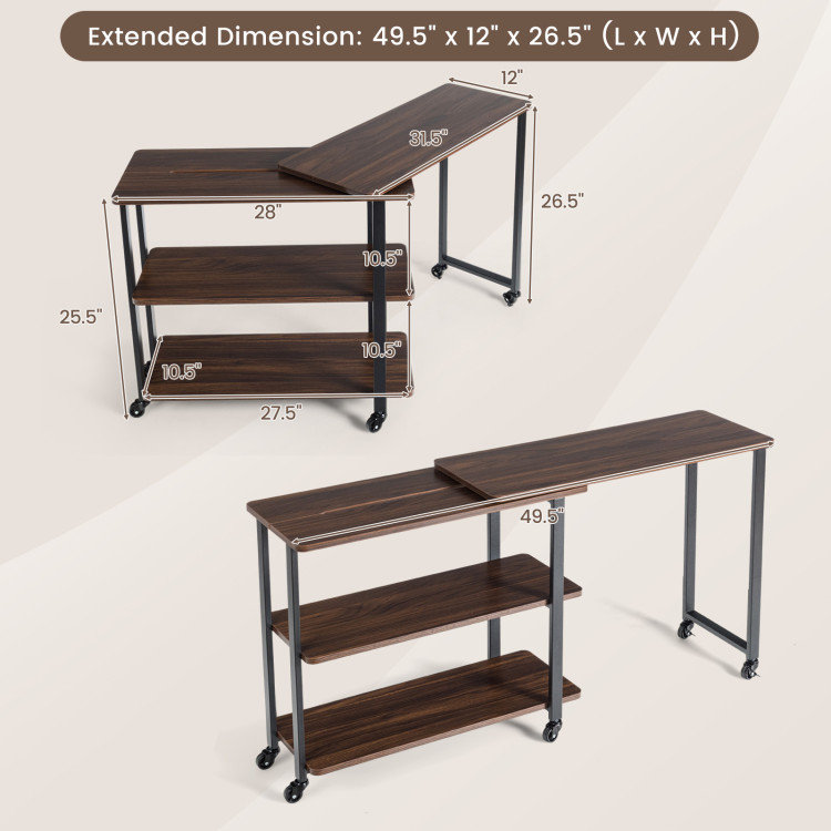 360° Free Rotating Sofa Side Table with Storage Shelves and Casters