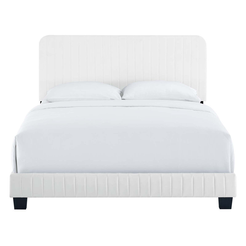 Celine Channel Tufted Performance Velvet Platform Bed, White, King