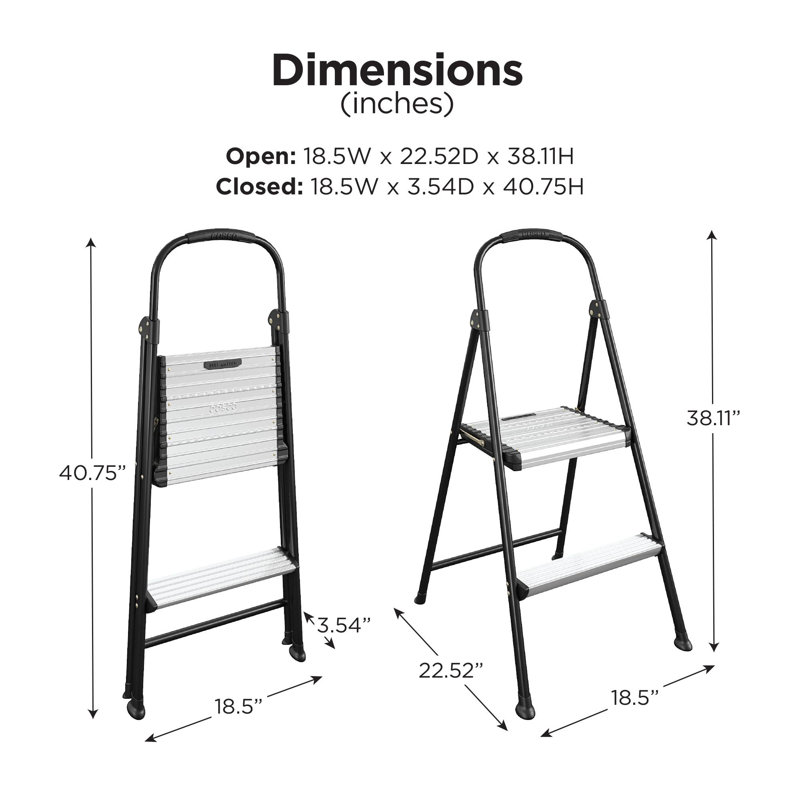 Compact 40.75" Black Foldable Steel Step Stool with Rubber Grip