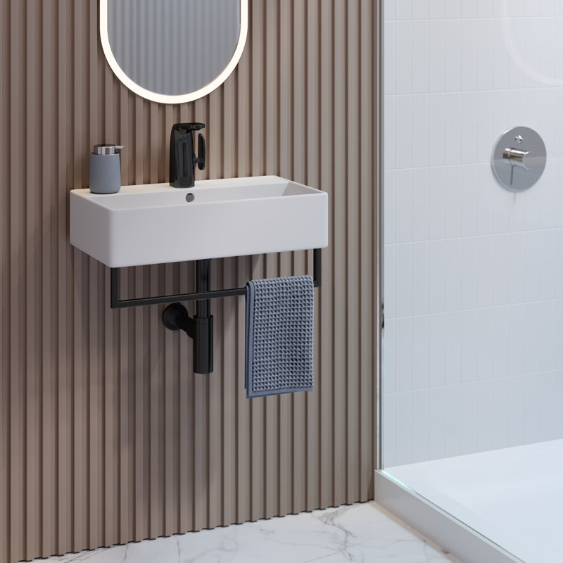 Lavabo de salle de bain mural 22 "avec barre à serviettes Claire, Noir mat