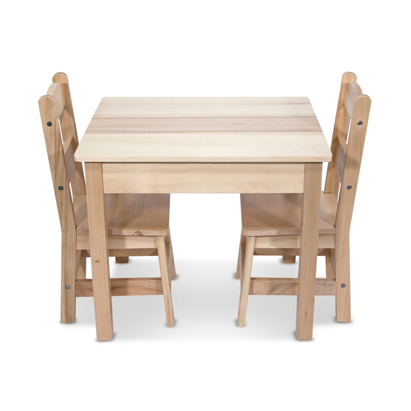 Natural Wood 3-Piece Kids Table and Chair Set