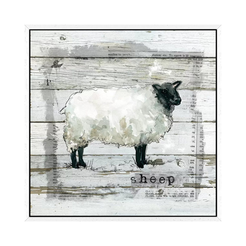 Farmhouse Collage Sheep by Carol Robinson - Painting on Canvas, White Framed, 66.04 cm H x 66.04 cm W
