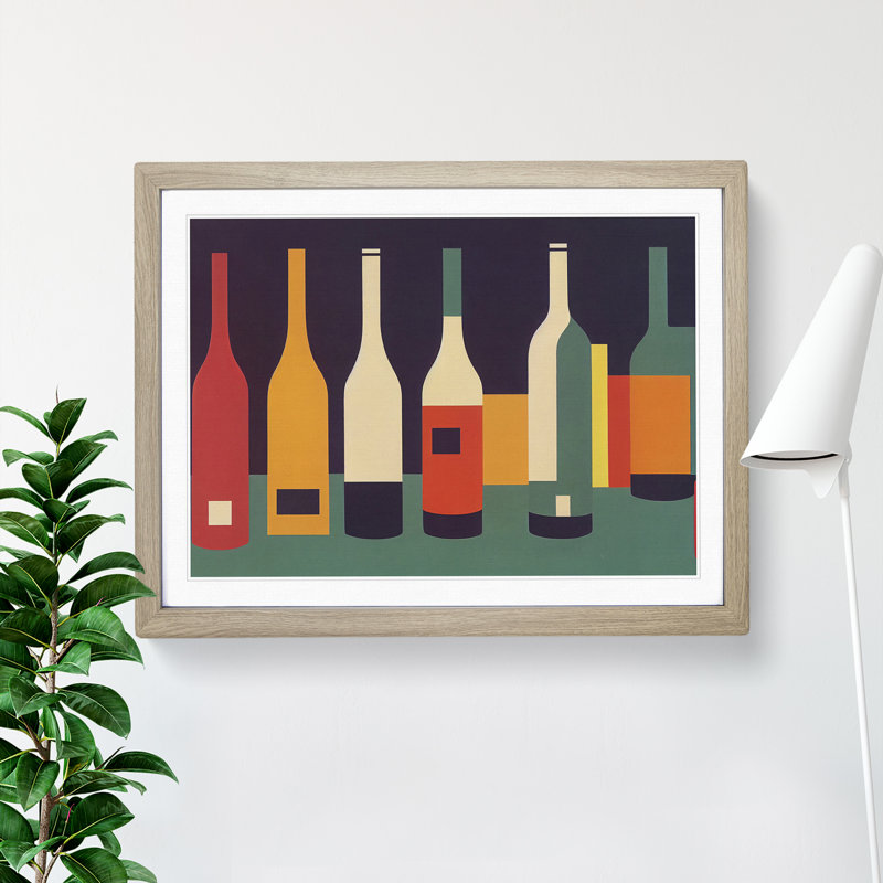 Retro Wine Bottle Vol.3 - Single Picture Frame Painting, 34cm H x 46cm W x 2cm D, Oak Framed