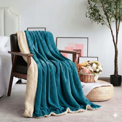 Jeté réversible en molleton Sherpa Plush - Couverture douce et chaude pour lit et canapé