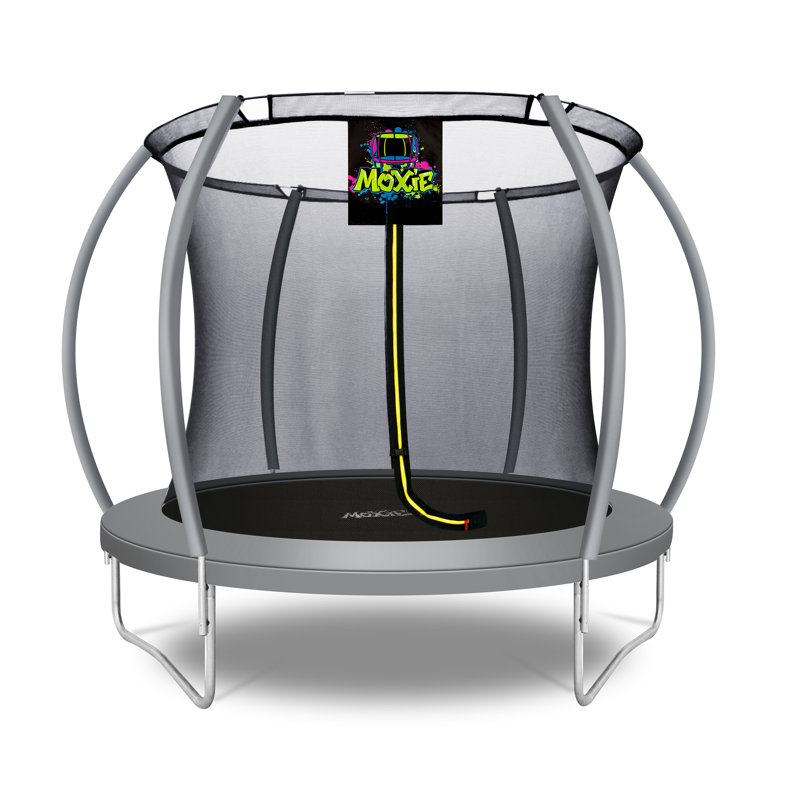 8-Foot Grey Round Trampoline with Safety Enclosure