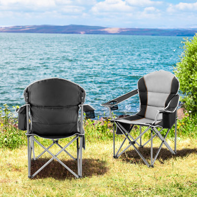 Oversized Portable Outdoor Folding Camping Chair, Heavy Duty Lawn and Beach Chair with Cup Holder and Storage Bag by Arlmont & Co.