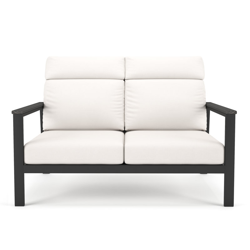 Townsend Metal Outdoor Loveseat With Sunbrella Cushion, Canvas White, Brown, Yes