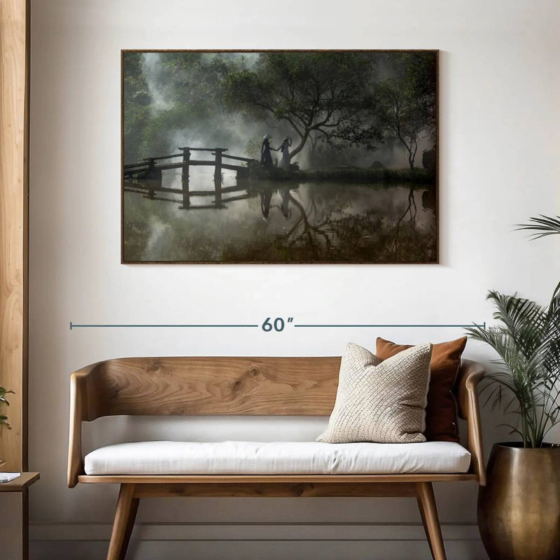 Balade vietnamienne au lac, 46 po x 31 po, Cadre flottant noyer